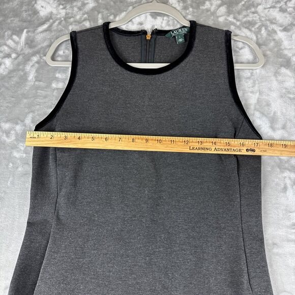 Lauren Ralph Lauren Sleeveless Dress Women's Large Grey Black Velvet Trim (1098) - Picture 11 of 14